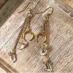 Handmade crescent crystal drop earrings